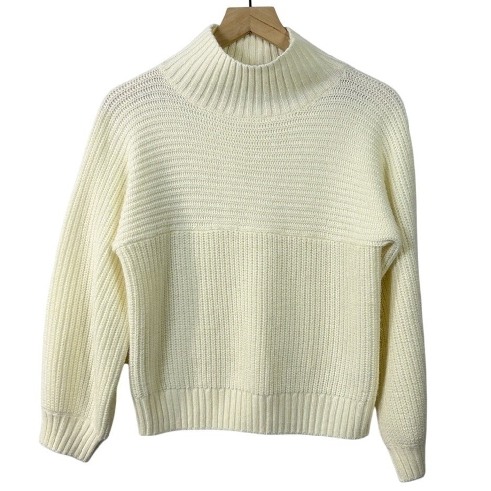 Monki Womens XS Cream White Ribbed Mock Neck Mixed Stitch‎ Pullover Sweater